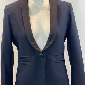 Smythe Womens Blue Black Lapel Pockets Long Sleeve Single Button Blazer Size 8